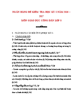 Đề cương ôn tập kiểm tra Giáo dục công dân lớp 8 - Năm học 2016-2017